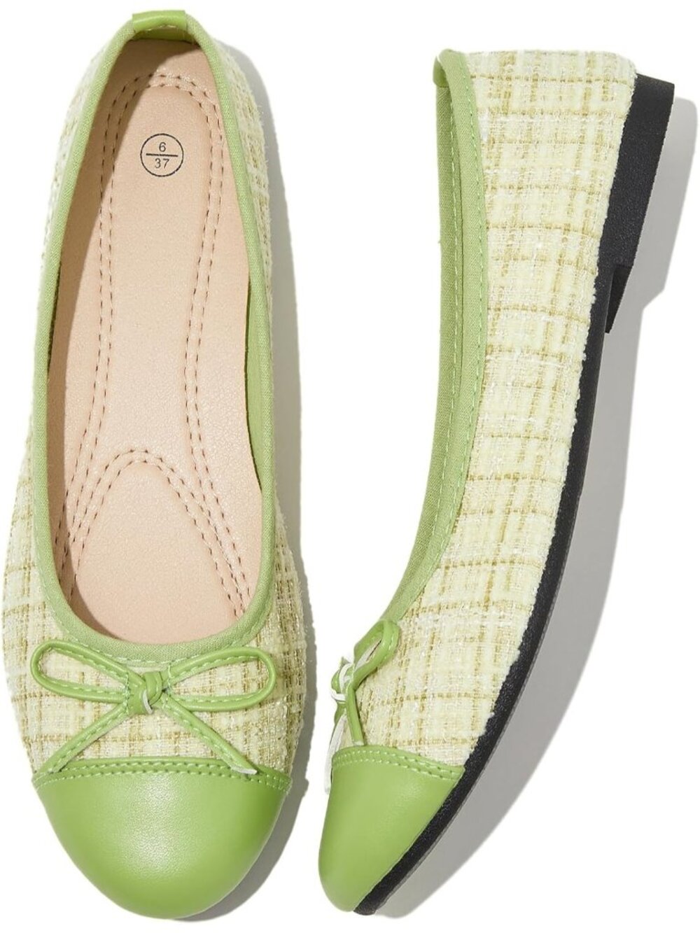 Women's Green Flat Shoes Ballet Fold-able Slip on Shoes Non-Slip Comfortable